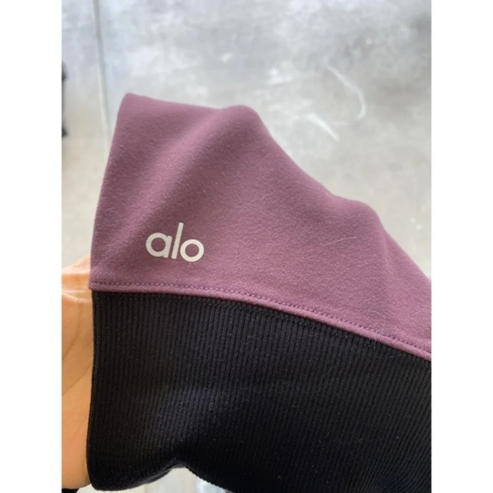 Alo Yoga Pants Womens Small Purple Black Colorblock Ribbed Goddess Leggings Tall
